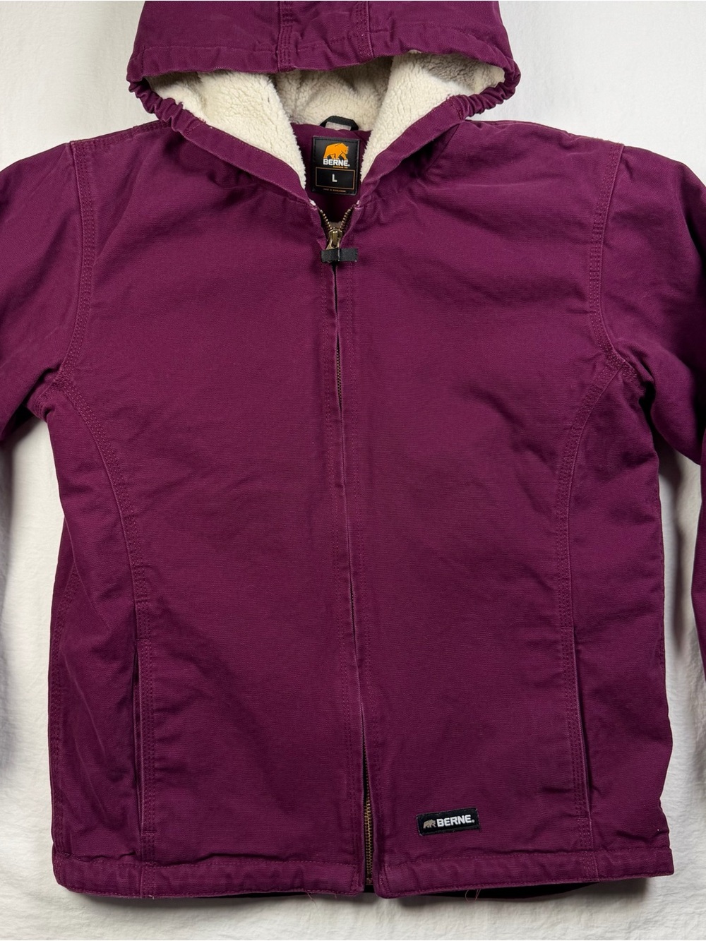 Berne Youth Girls Sherpa Lined Duck Hooded Jacket Plum Purple Size L 14-16